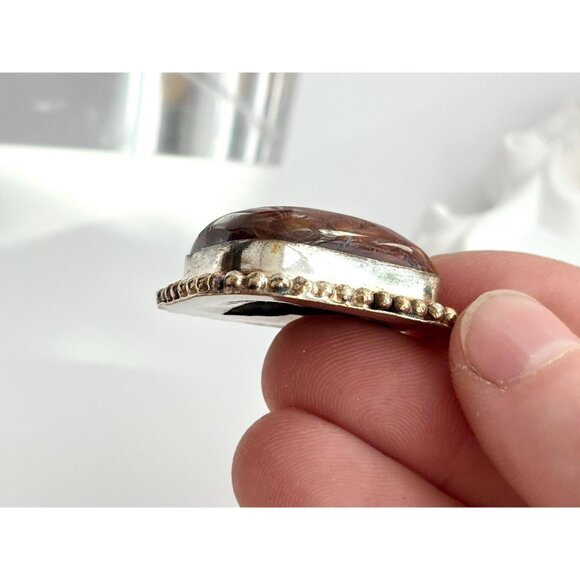 Botswana Agate Triangular Sterling Silver 925 Bead Framed Vintage Pendant - Picture 8 of 10